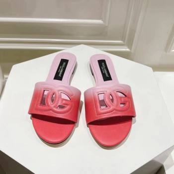 Dolce Gabbana DG Cutout Flat Slide Sandals in Gradient Calfskin Red/Pink 2024 0604 (MD-240604132)