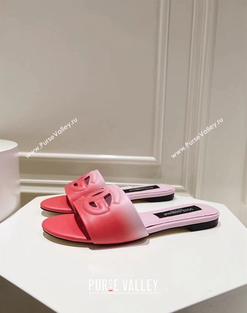 Dolce Gabbana DG Cutout Flat Slide Sandals in Gradient Calfskin Red/Pink 2024 0604 (MD-240604132)