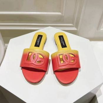 Dolce Gabbana DG Cutout Flat Slide Sandals in Gradient Calfskin Red/Yellow 2024 0604 (MD-240604133)