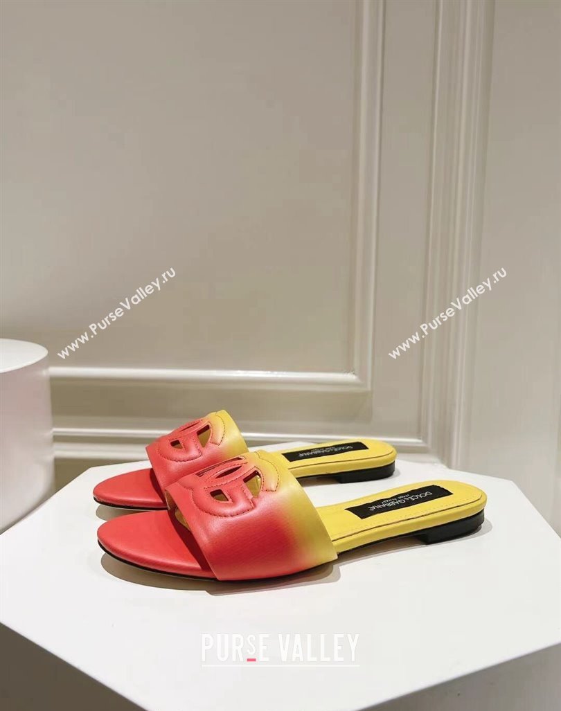 Dolce Gabbana DG Cutout Flat Slide Sandals in Gradient Calfskin Red/Yellow 2024 0604 (MD-240604133)