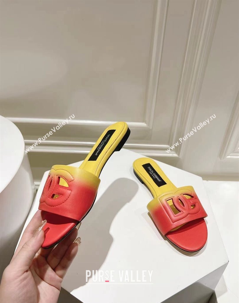 Dolce Gabbana DG Cutout Flat Slide Sandals in Gradient Calfskin Red/Yellow 2024 0604 (MD-240604133)