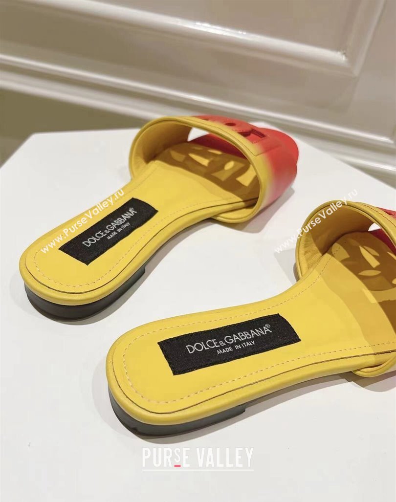 Dolce Gabbana DG Cutout Flat Slide Sandals in Gradient Calfskin Red/Yellow 2024 0604 (MD-240604133)