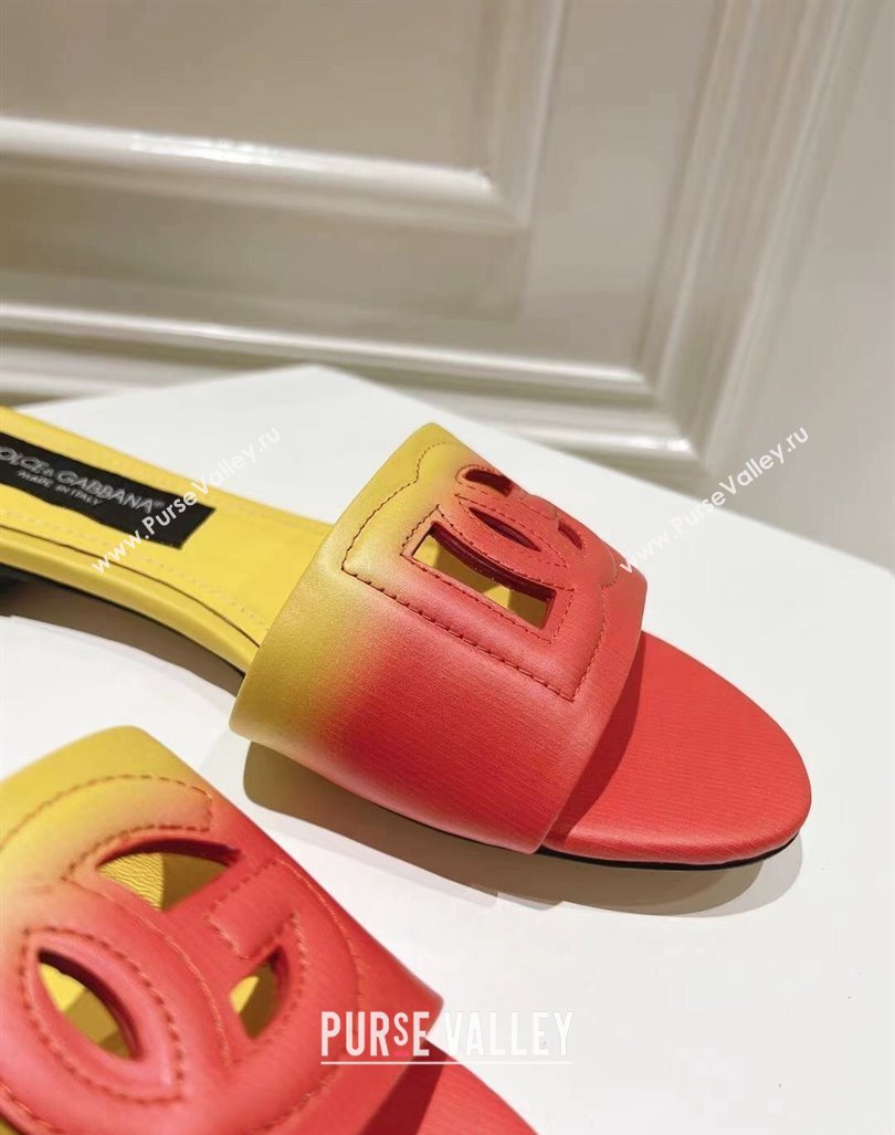 Dolce Gabbana DG Cutout Flat Slide Sandals in Gradient Calfskin Red/Yellow 2024 0604 (MD-240604133)