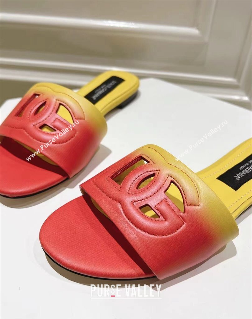 Dolce Gabbana DG Cutout Flat Slide Sandals in Gradient Calfskin Red/Yellow 2024 0604 (MD-240604133)