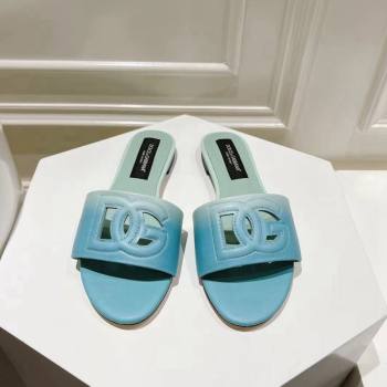 Dolce Gabbana DG Cutout Flat Slide Sandals in Gradient Calfskin Blue 2024 0604 (MD-240604134)