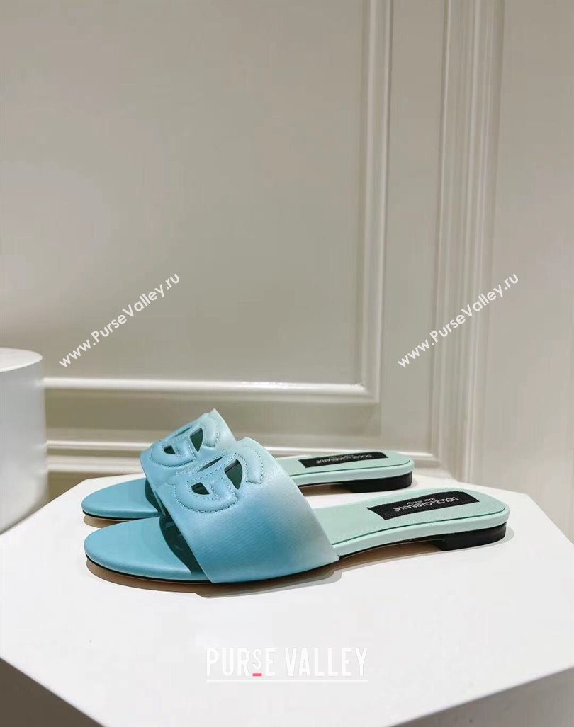 Dolce Gabbana DG Cutout Flat Slide Sandals in Gradient Calfskin Blue 2024 0604 (MD-240604134)