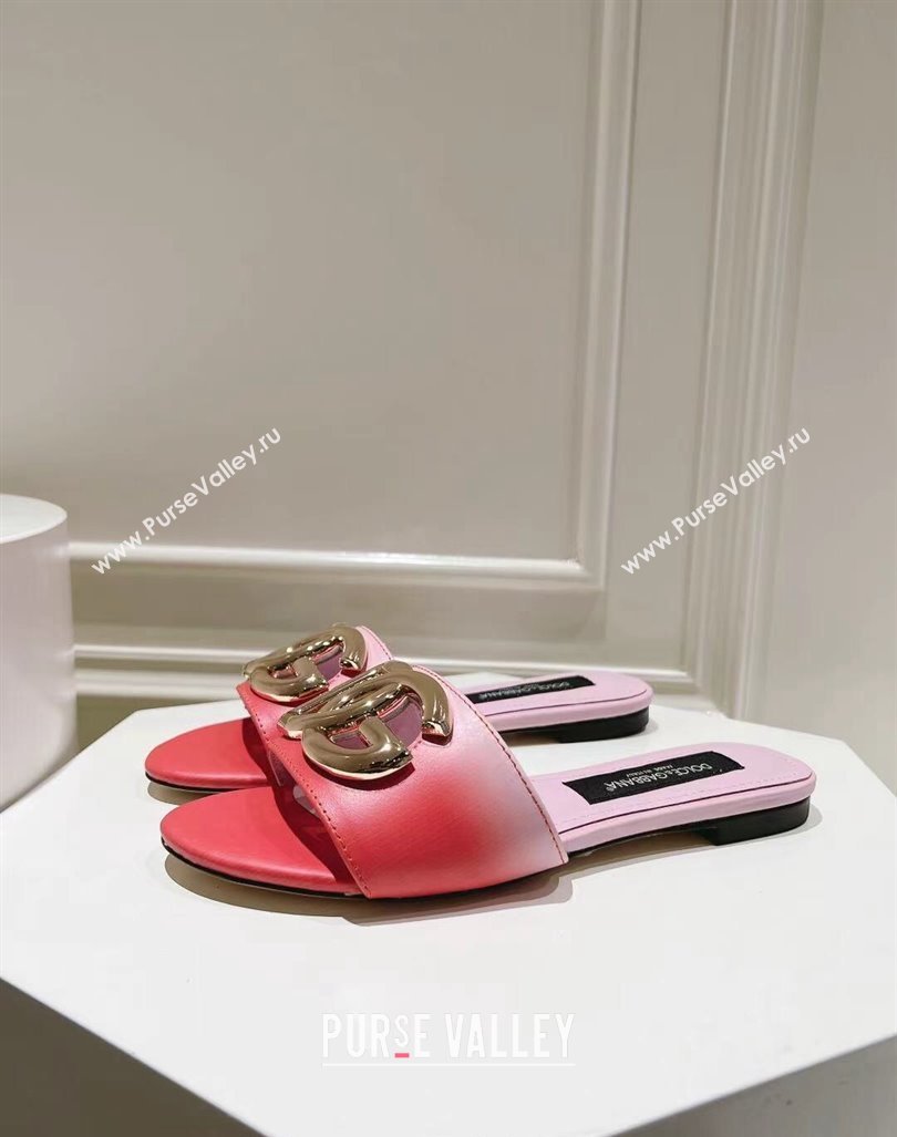 Dolce Gabbana DG Flat Slide Sandals in Gradient Calfskin Leather Red/Pink 2024 0604 (MD-240604137)