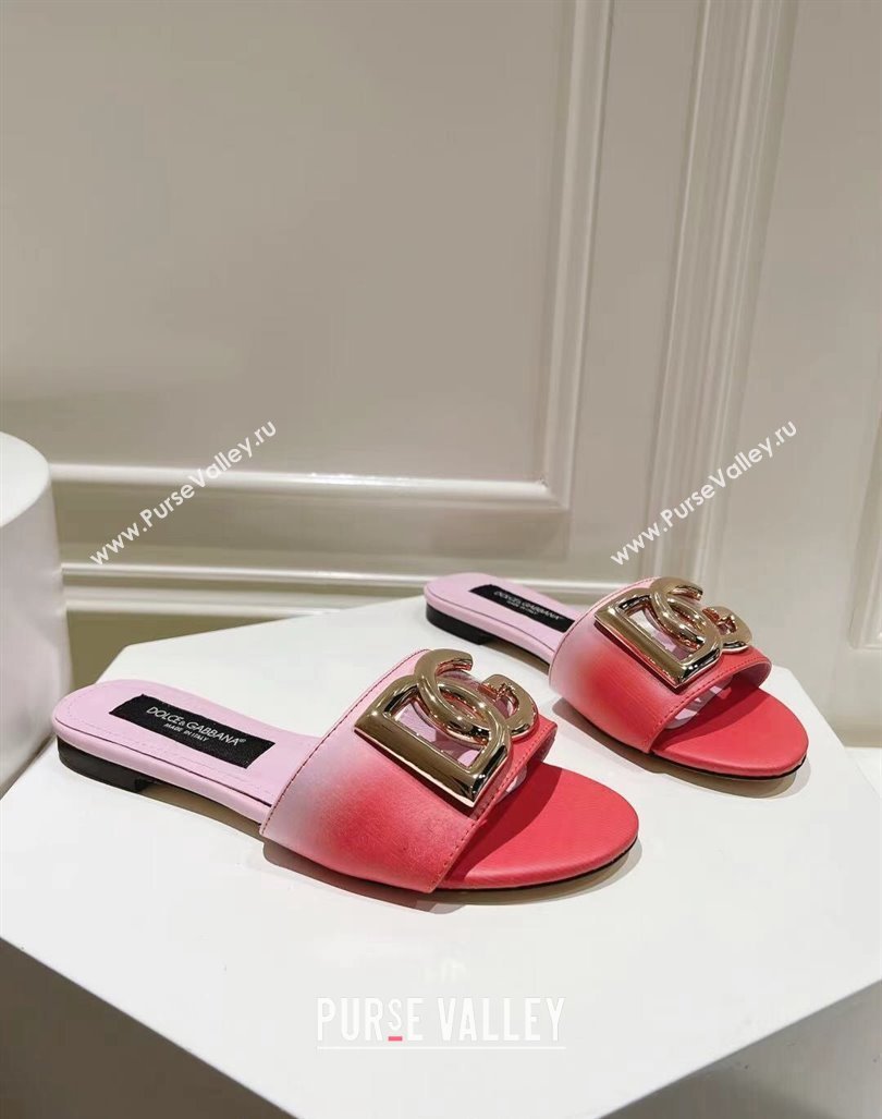 Dolce Gabbana DG Flat Slide Sandals in Gradient Calfskin Leather Red/Pink 2024 0604 (MD-240604137)