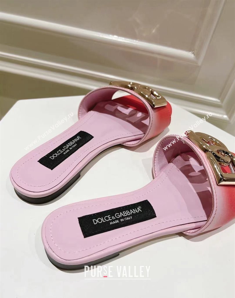 Dolce Gabbana DG Flat Slide Sandals in Gradient Calfskin Leather Red/Pink 2024 0604 (MD-240604137)