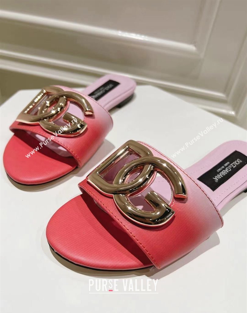 Dolce Gabbana DG Flat Slide Sandals in Gradient Calfskin Leather Red/Pink 2024 0604 (MD-240604137)