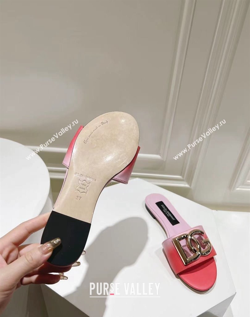 Dolce Gabbana DG Flat Slide Sandals in Gradient Calfskin Leather Red/Pink 2024 0604 (MD-240604137)