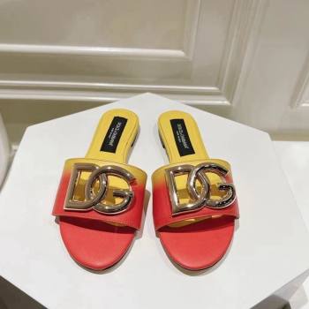 Dolce Gabbana DG Flat Slide Sandals in Gradient Calfskin Leather Red/Yellow 2024 0604 (MD-240604135)