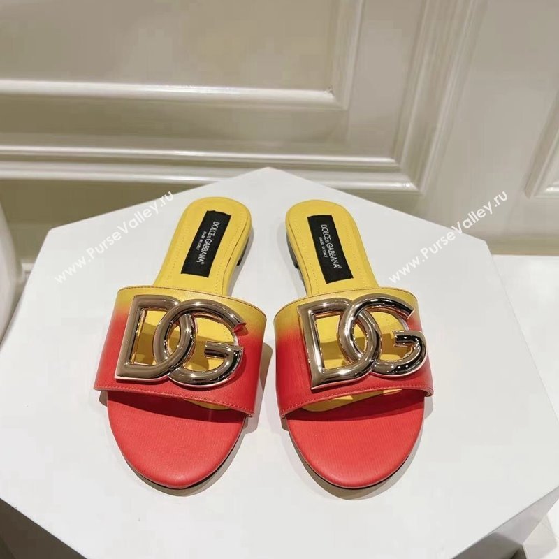 Dolce Gabbana DG Flat Slide Sandals in Gradient Calfskin Leather Red/Yellow 2024 0604 (MD-240604135)