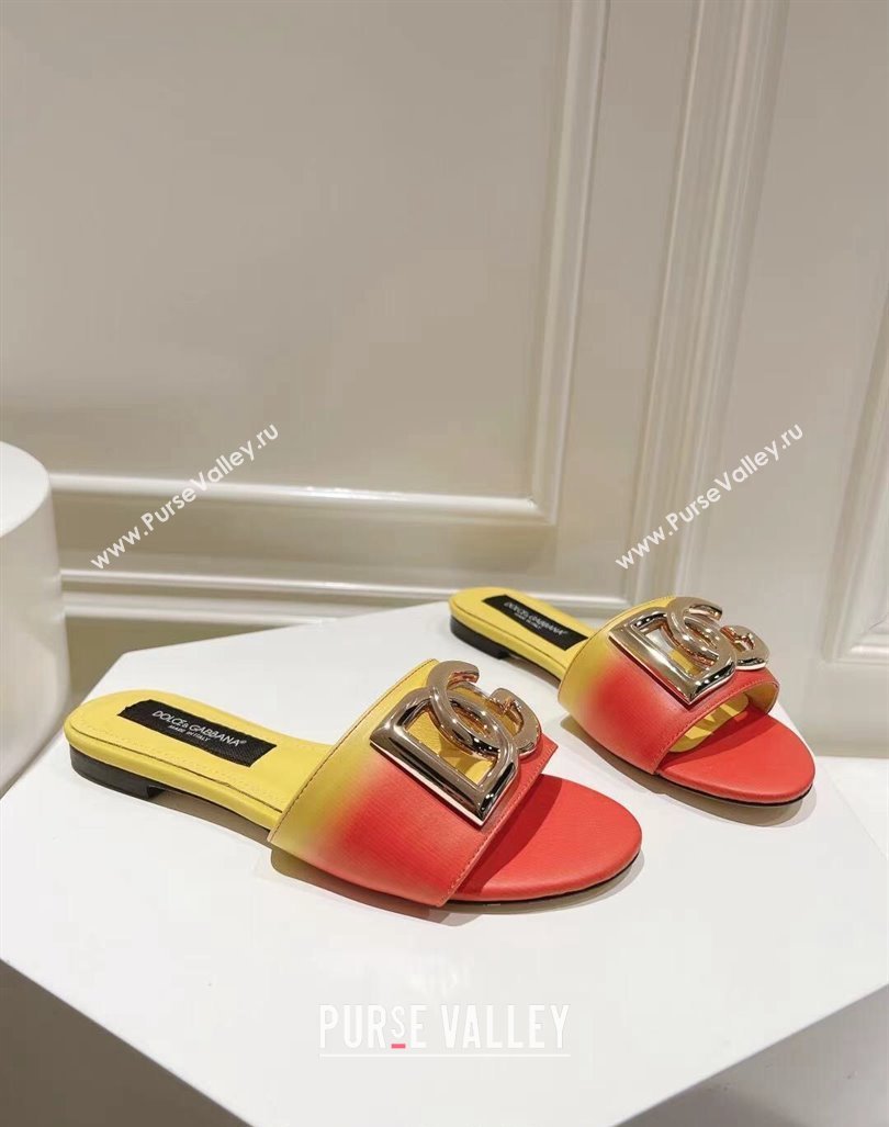 Dolce Gabbana DG Flat Slide Sandals in Gradient Calfskin Leather Red/Yellow 2024 0604 (MD-240604135)