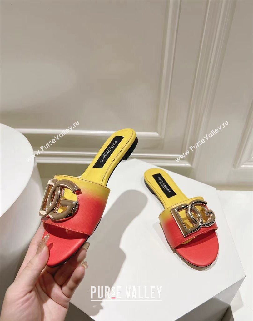 Dolce Gabbana DG Flat Slide Sandals in Gradient Calfskin Leather Red/Yellow 2024 0604 (MD-240604135)