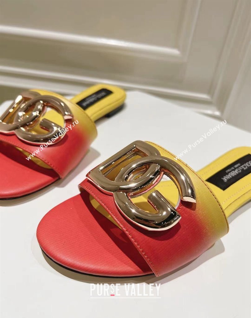 Dolce Gabbana DG Flat Slide Sandals in Gradient Calfskin Leather Red/Yellow 2024 0604 (MD-240604135)