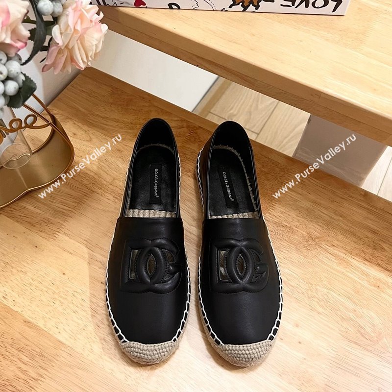 Dolce Gabbana DG Cutout Flat Espadrilles in Calfskin Black 2024 0604 (MD-240604138)