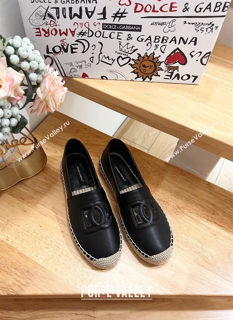 Dolce Gabbana DG Cutout Flat Espadrilles in Calfskin Black 2024 0604 (MD-240604138)