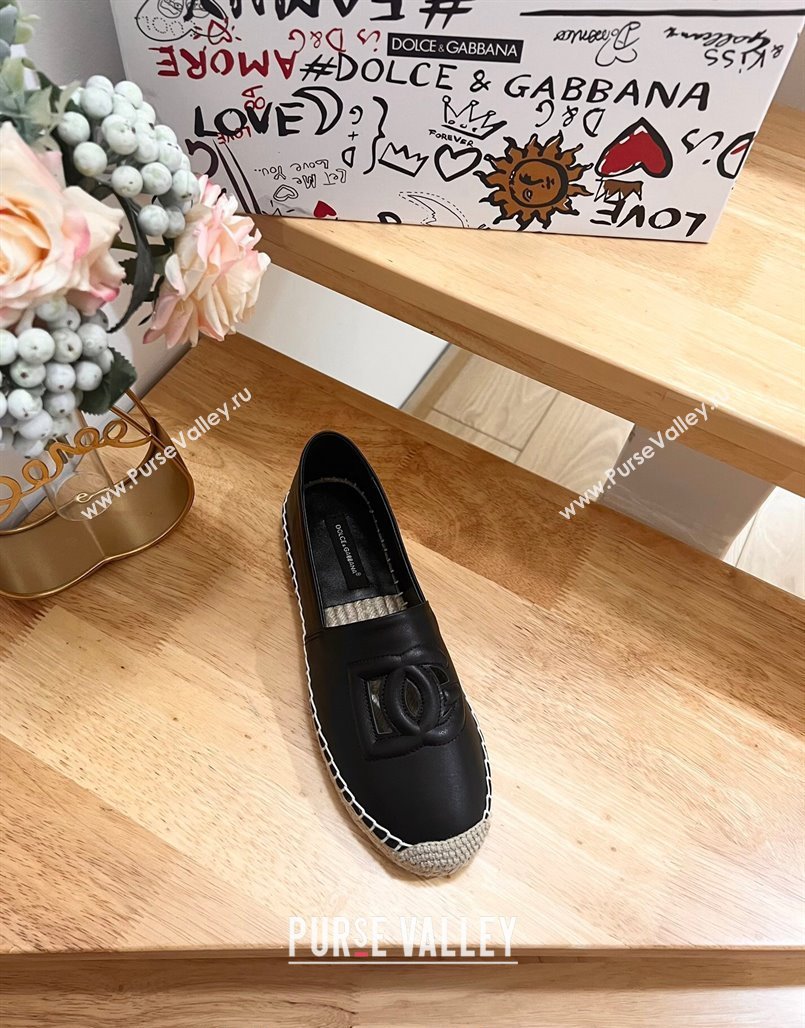 Dolce Gabbana DG Cutout Flat Espadrilles in Calfskin Black 2024 0604 (MD-240604138)