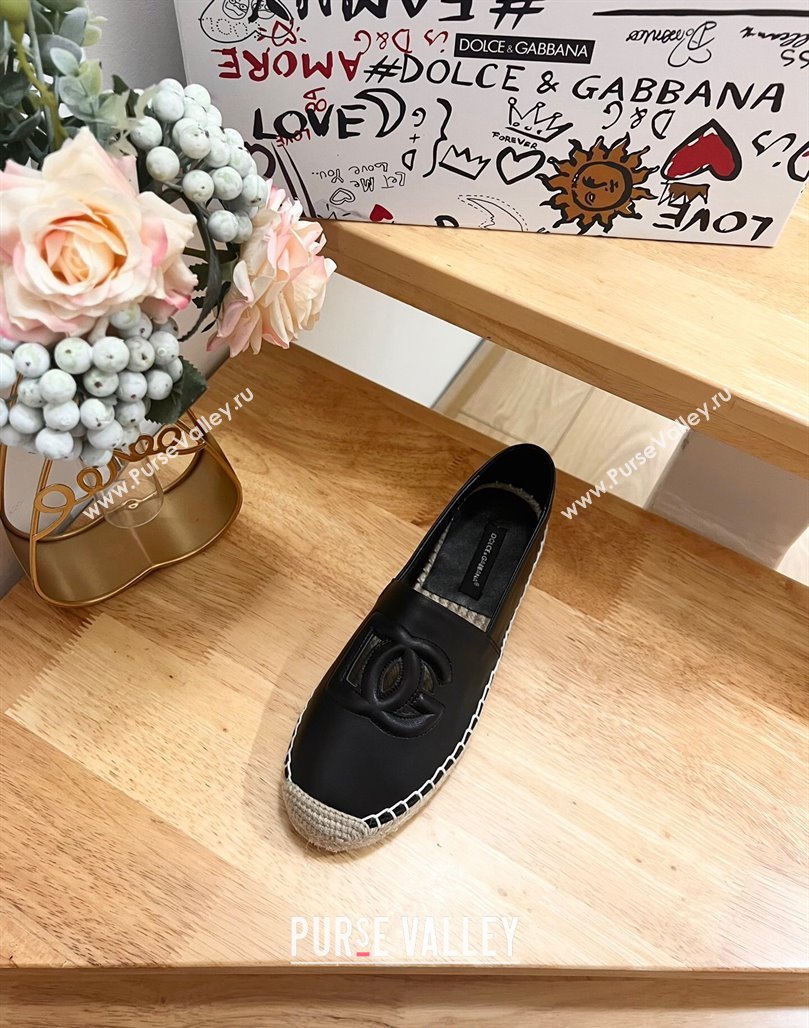 Dolce Gabbana DG Cutout Flat Espadrilles in Calfskin Black 2024 0604 (MD-240604138)