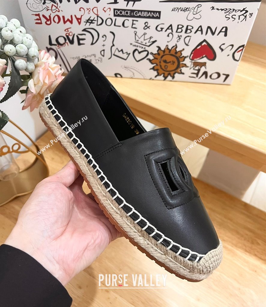 Dolce Gabbana DG Cutout Flat Espadrilles in Calfskin Black 2024 0604 (MD-240604138)