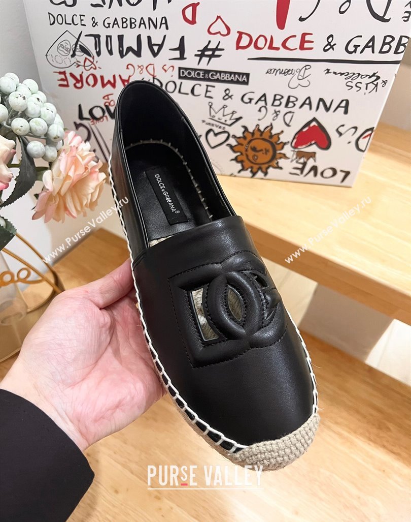 Dolce Gabbana DG Cutout Flat Espadrilles in Calfskin Black 2024 0604 (MD-240604138)