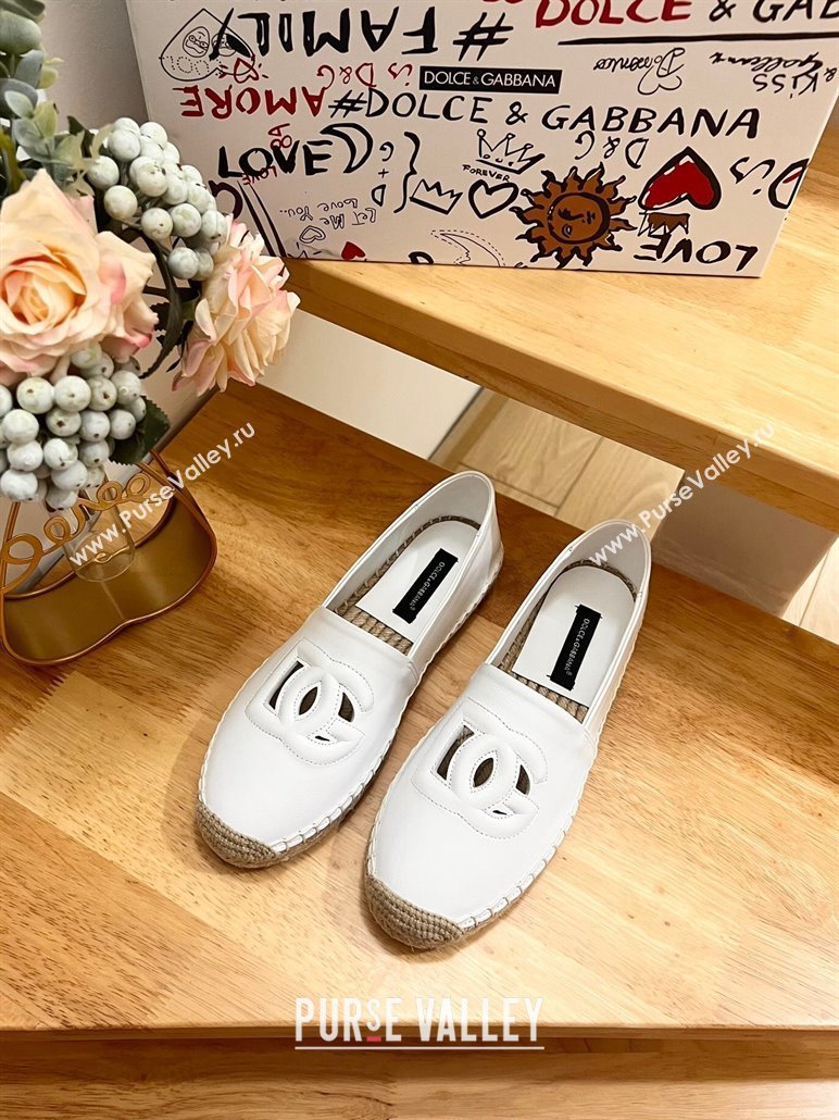 Dolce Gabbana DG Cutout Flat Espadrilles in Calfskin White 2024 0604 (MD-240604139)