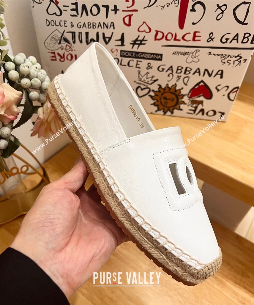 Dolce Gabbana DG Cutout Flat Espadrilles in Calfskin White 2024 0604 (MD-240604139)