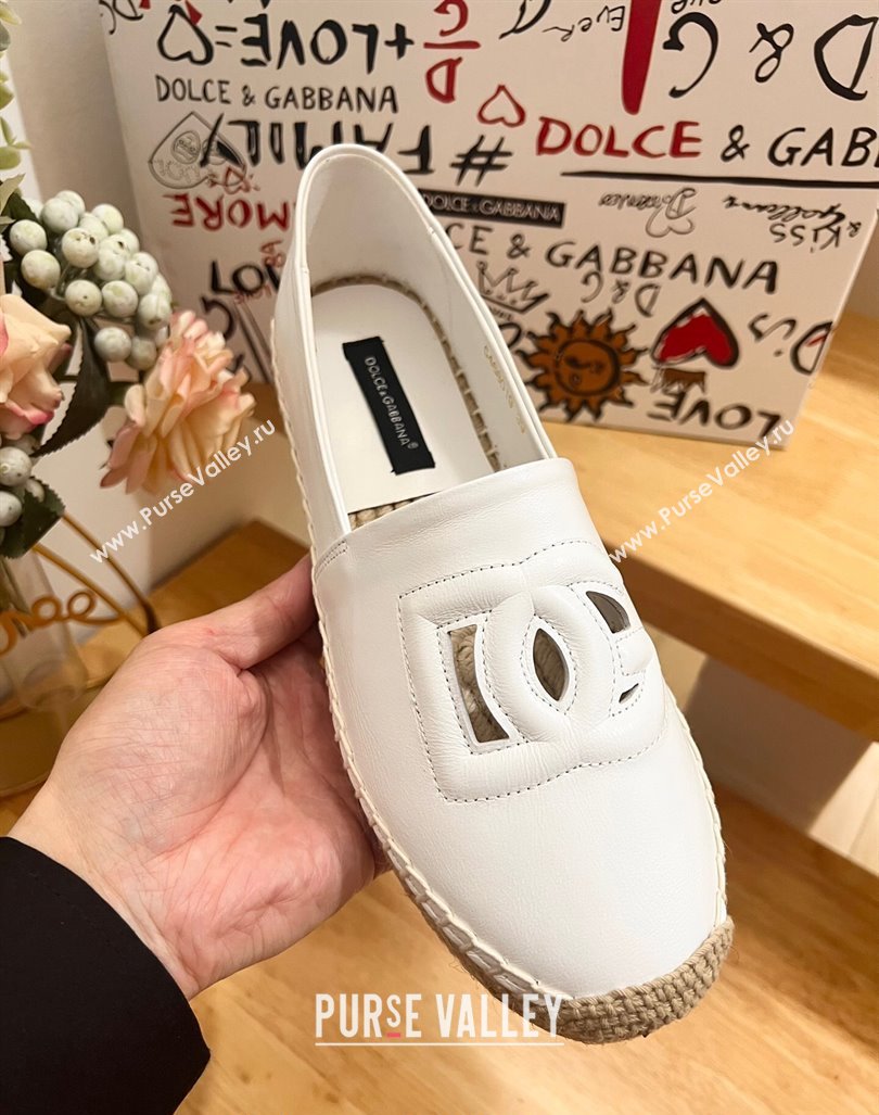 Dolce Gabbana DG Cutout Flat Espadrilles in Calfskin White 2024 0604 (MD-240604139)