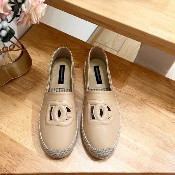 Dolce Gabbana DG Cutout Flat Espadrilles in Calfskin Beige 2024 0604 (MD-240604140)