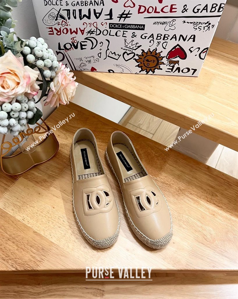 Dolce Gabbana DG Cutout Flat Espadrilles in Calfskin Beige 2024 0604 (MD-240604140)