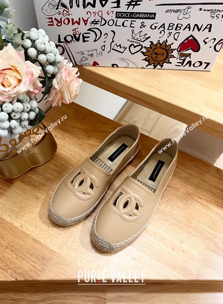 Dolce Gabbana DG Cutout Flat Espadrilles in Calfskin Beige 2024 0604 (MD-240604140)