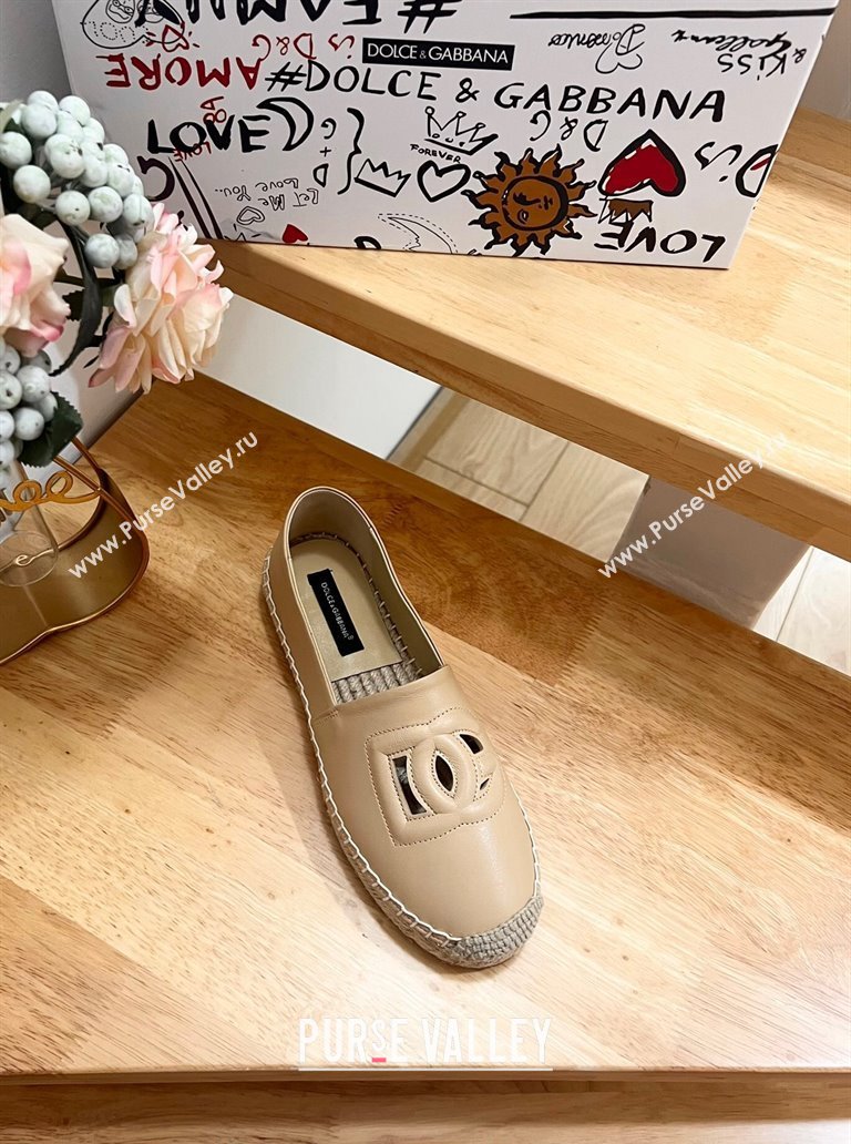 Dolce Gabbana DG Cutout Flat Espadrilles in Calfskin Beige 2024 0604 (MD-240604140)