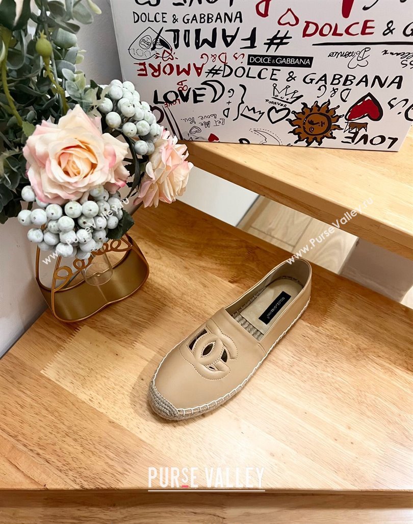 Dolce Gabbana DG Cutout Flat Espadrilles in Calfskin Beige 2024 0604 (MD-240604140)