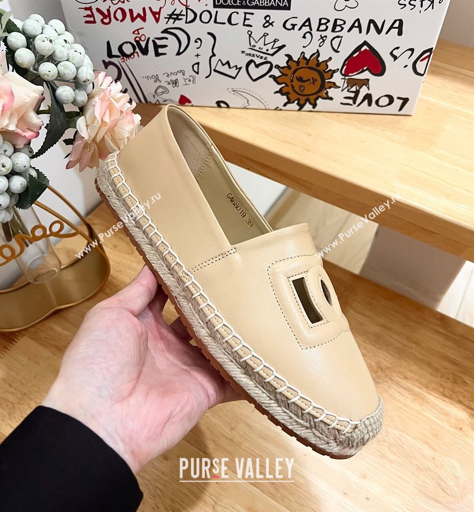 Dolce Gabbana DG Cutout Flat Espadrilles in Calfskin Beige 2024 0604 (MD-240604140)