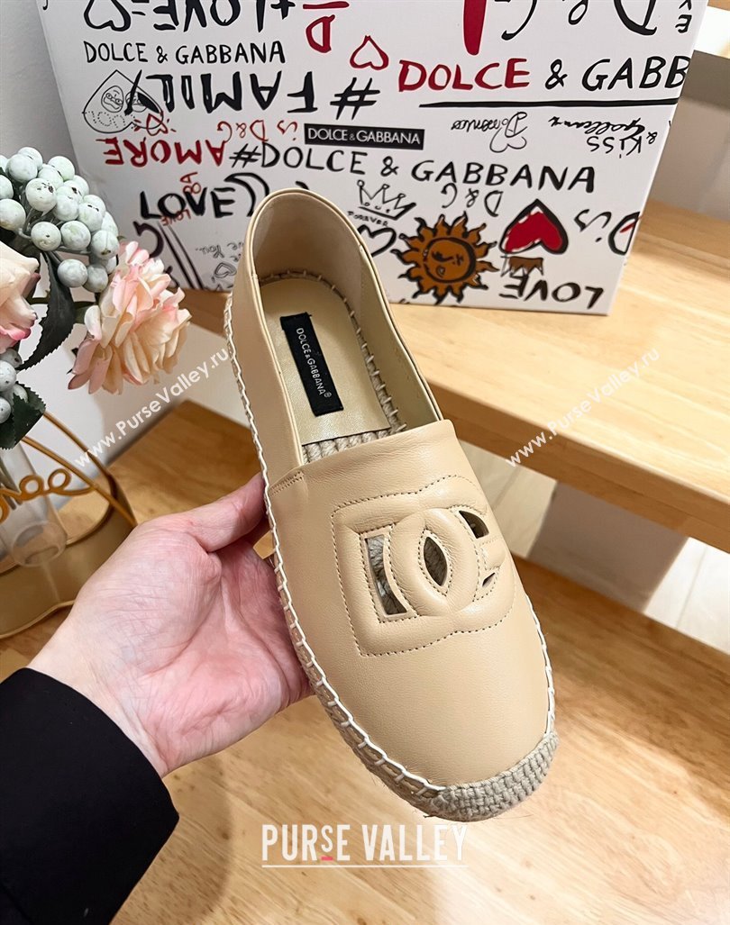 Dolce Gabbana DG Cutout Flat Espadrilles in Calfskin Beige 2024 0604 (MD-240604140)