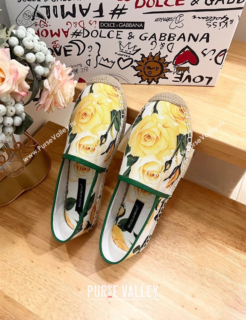 Dolce Gabbana Printed Denim Flat Espadrilles White/Green/Yellow 2024 0604 (MD-240604141)