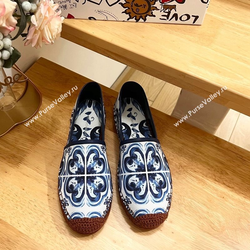 Dolce Gabbana Printed Denim Flat Espadrilles Blue 2024 0604 (MD-240604142)