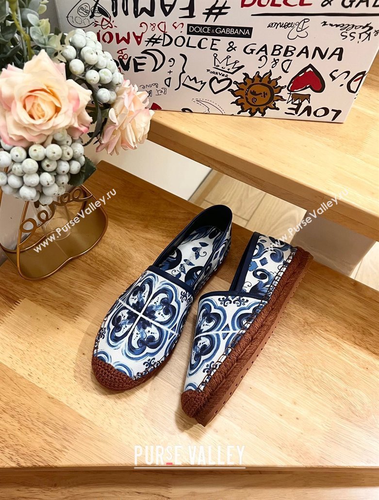 Dolce Gabbana Printed Denim Flat Espadrilles Blue 2024 0604 (MD-240604142)