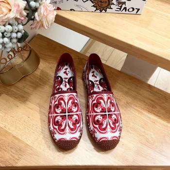 Dolce Gabbana Printed Denim Flat Espadrilles Red 2024 0604 (MD-240604143)