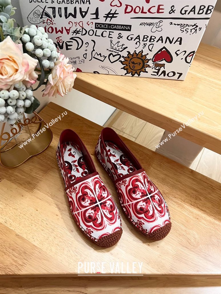 Dolce Gabbana Printed Denim Flat Espadrilles Red 2024 0604 (MD-240604143)