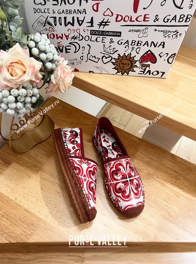 Dolce Gabbana Printed Denim Flat Espadrilles Red 2024 0604 (MD-240604143)