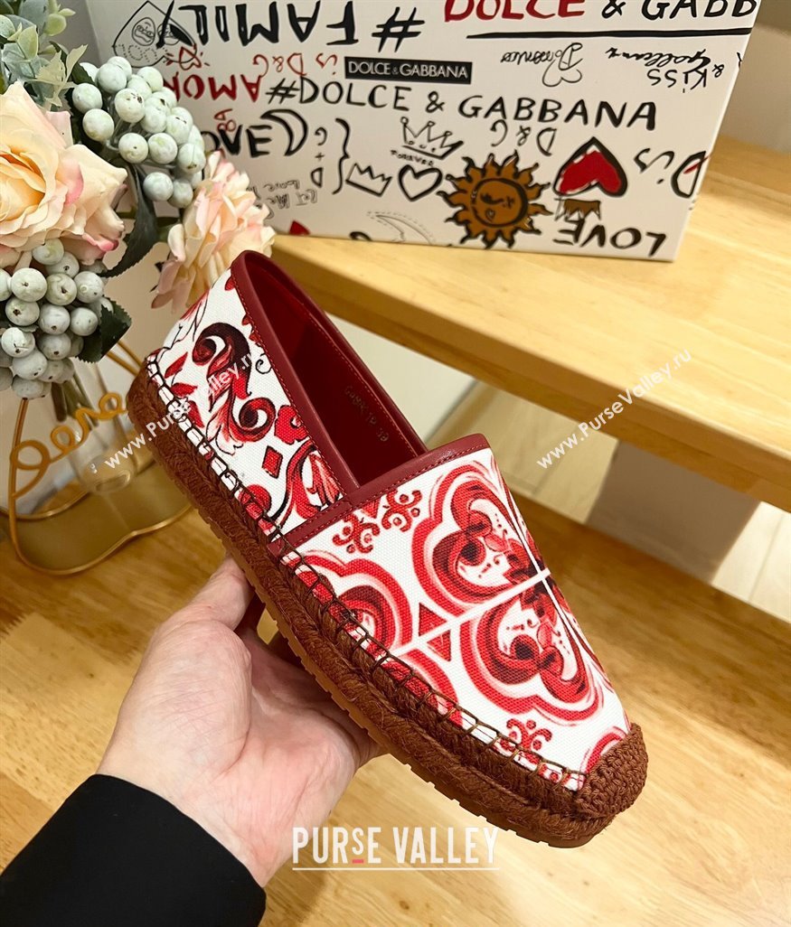 Dolce Gabbana Printed Denim Flat Espadrilles Red 2024 0604 (MD-240604143)