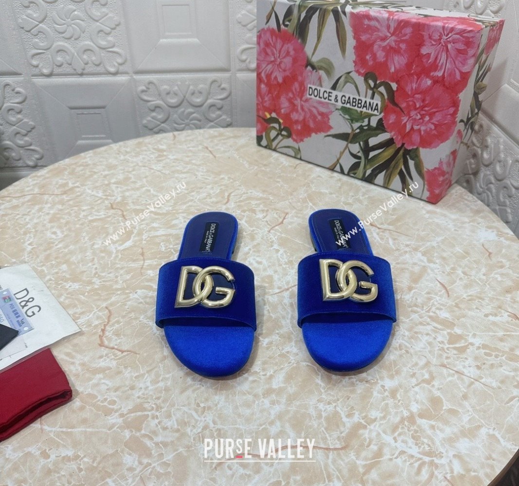 Dolce Gabbana DG Velvet Flat Slide Sandals Blue 2024 0604 (MD-240604098)