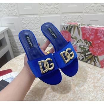 Dolce Gabbana DG Velvet Flat Slide Sandals Blue 2024 0604 (MD-240604098)