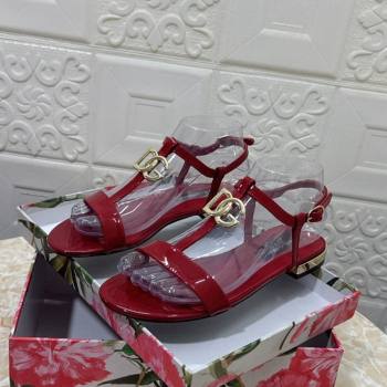 Dolce Gabbana DG Patent Calfskin Flat Sandals Red 2024 0604 (MD-240604150)