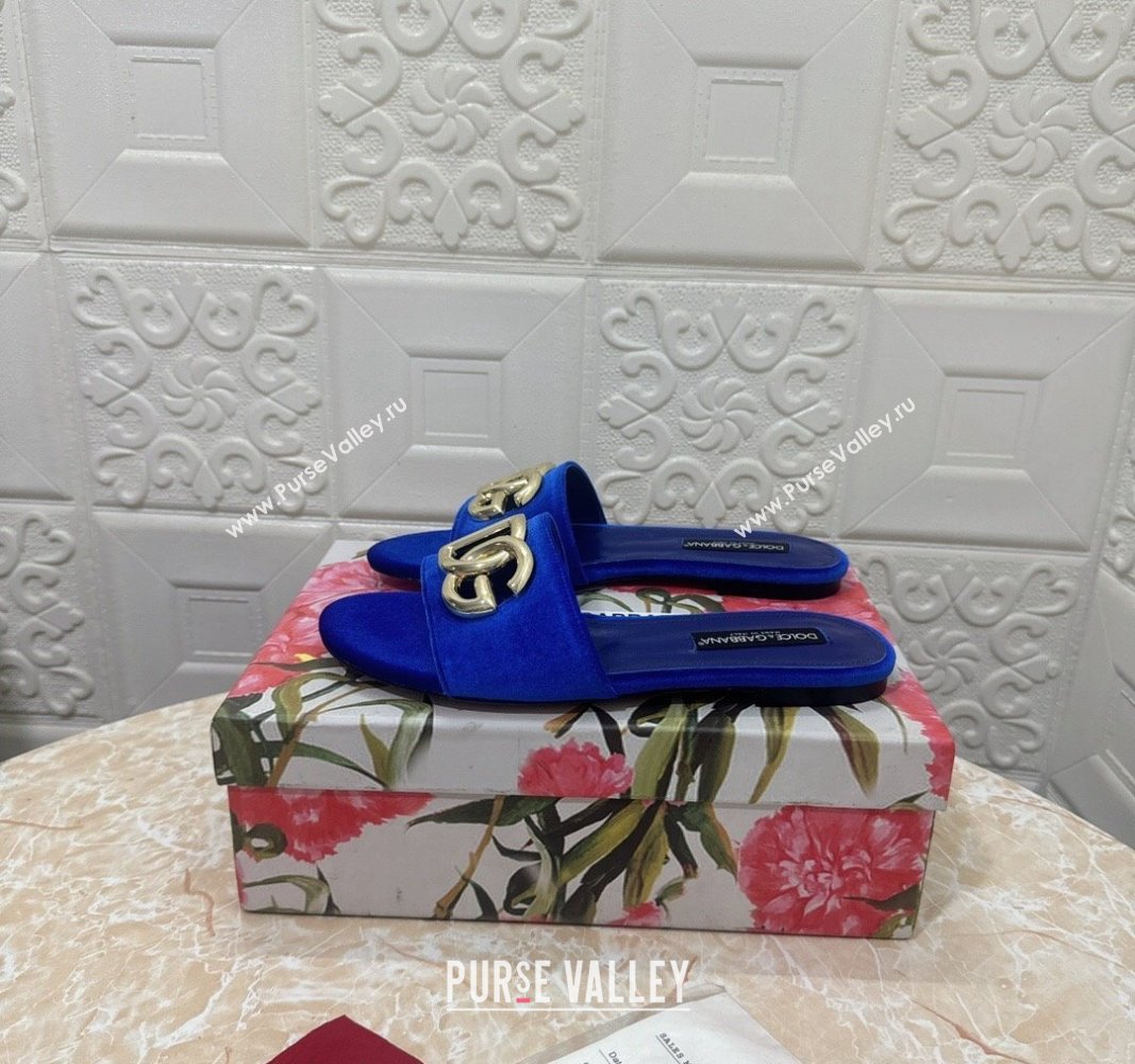 Dolce Gabbana DG Velvet Flat Slide Sandals Blue 2024 0604 (MD-240604098)