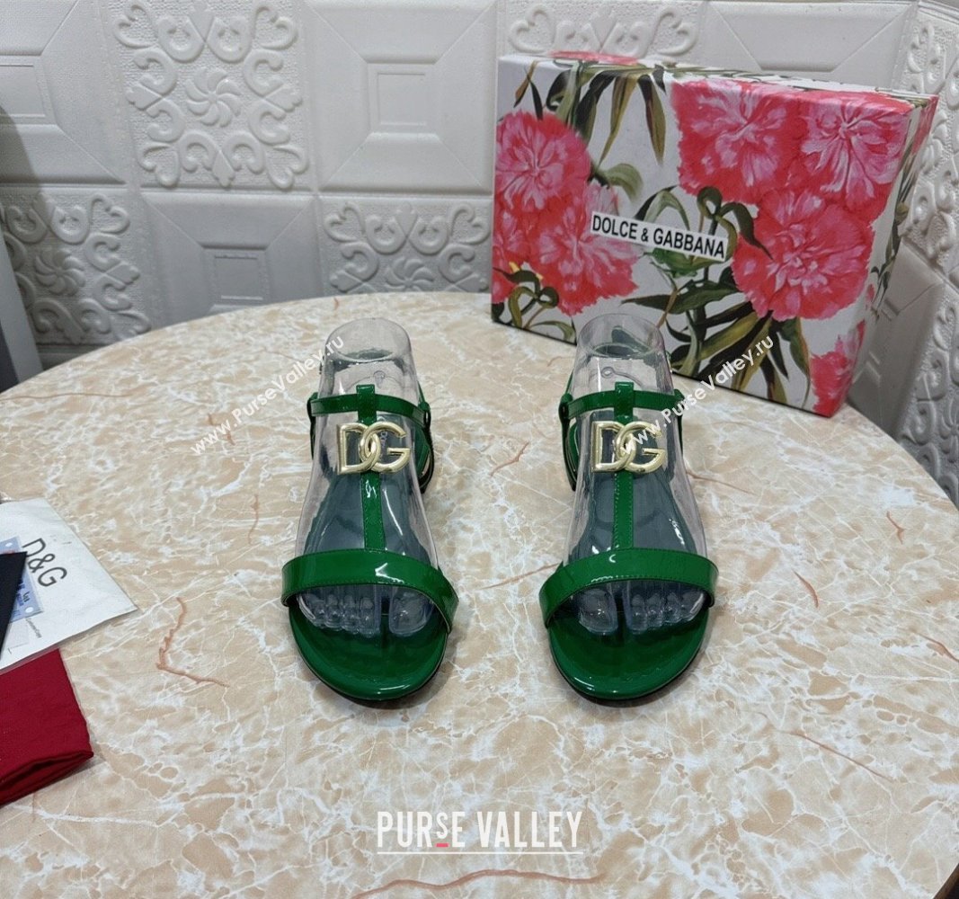 Dolce Gabbana DG Patent Calfskin Flat Sandals Green 2024 0604 (MD-240604152)