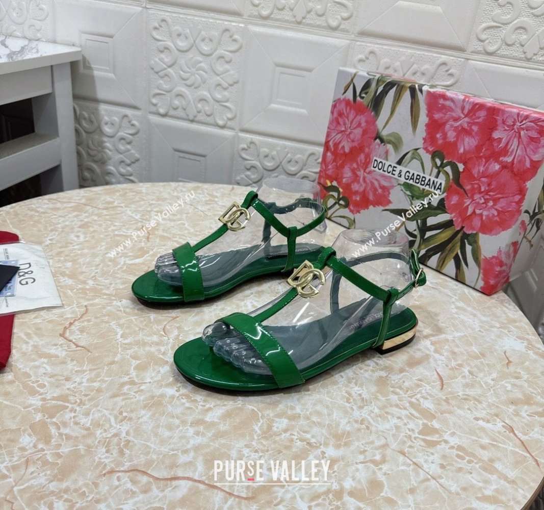 Dolce Gabbana DG Patent Calfskin Flat Sandals Green 2024 0604 (MD-240604152)