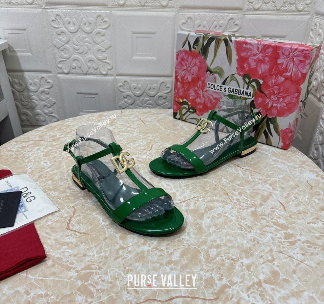 Dolce Gabbana DG Patent Calfskin Flat Sandals Green 2024 0604 (MD-240604152)